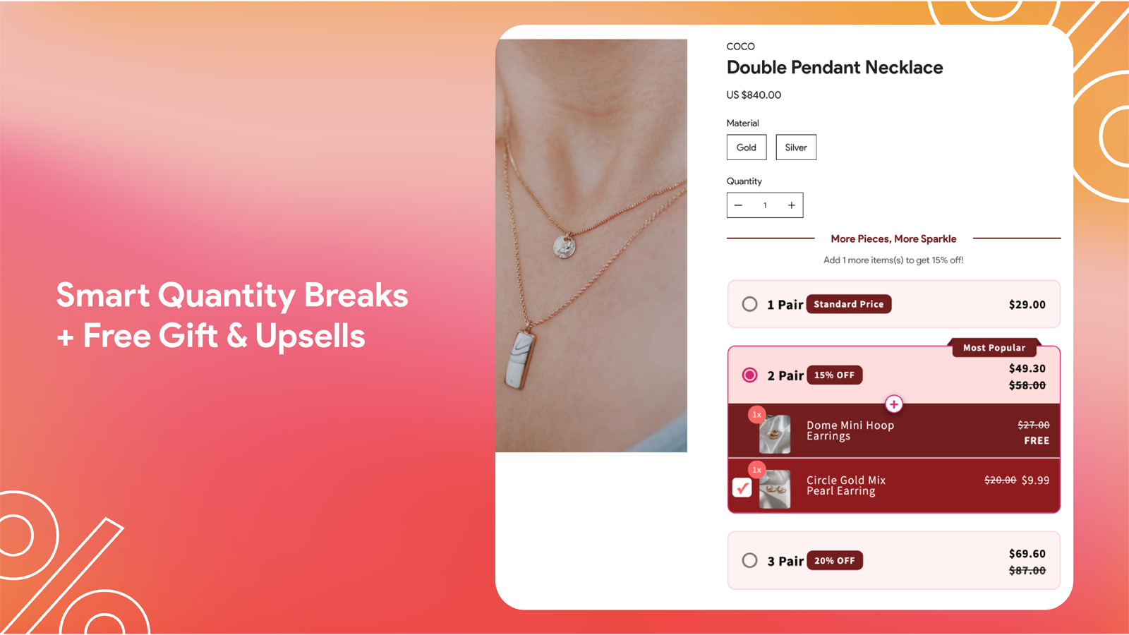 Interactive Quantity Offers with Free Gifts & Upsell Options