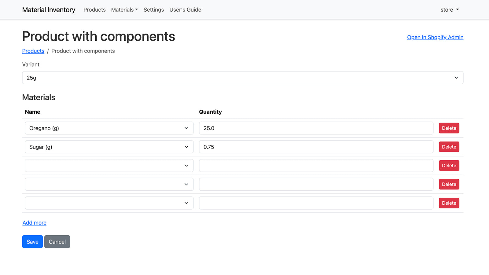 Creating a bill of materials for a product