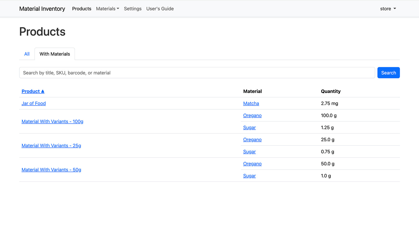 Products and their raw materials