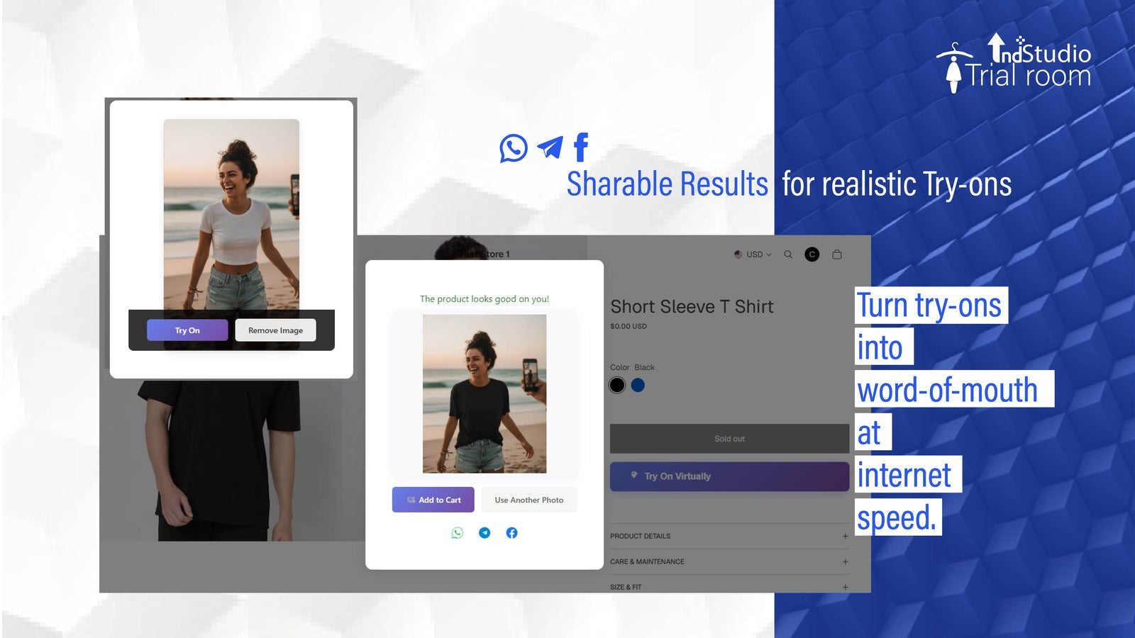 Customers can share the trial room results in one click