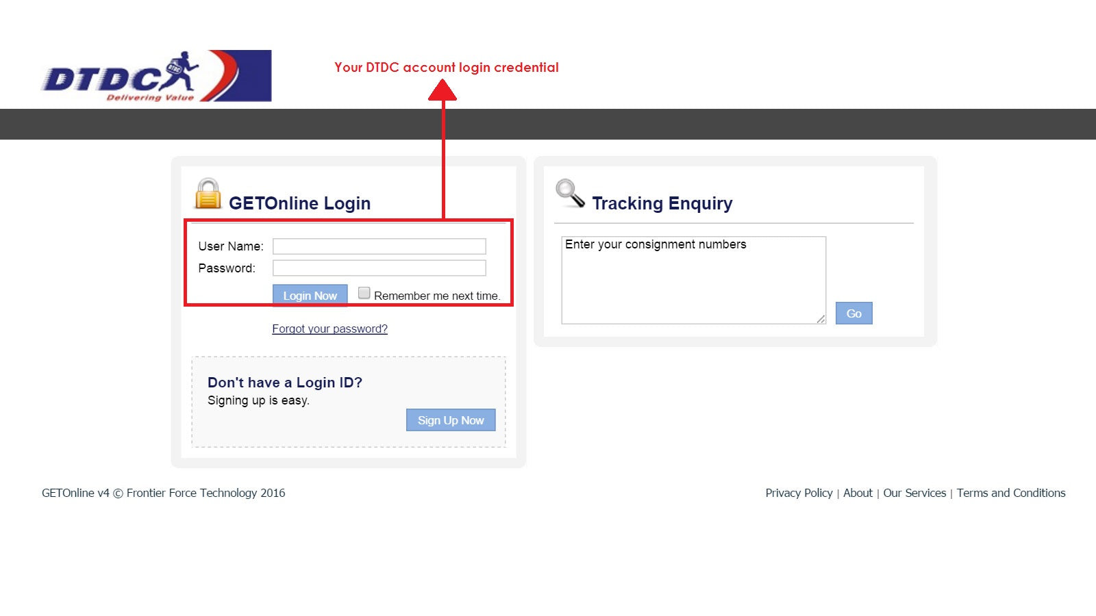 DTDC Express Account Login