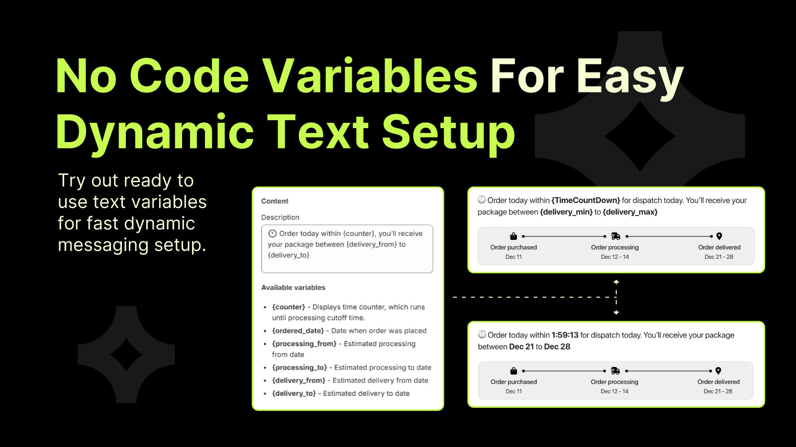 No Code Variables for dynamic text setup