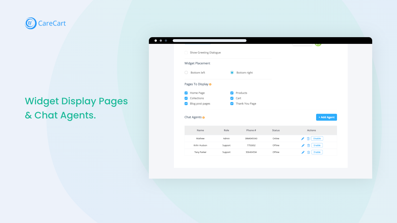 display WhatsApp live chat on specific pages
