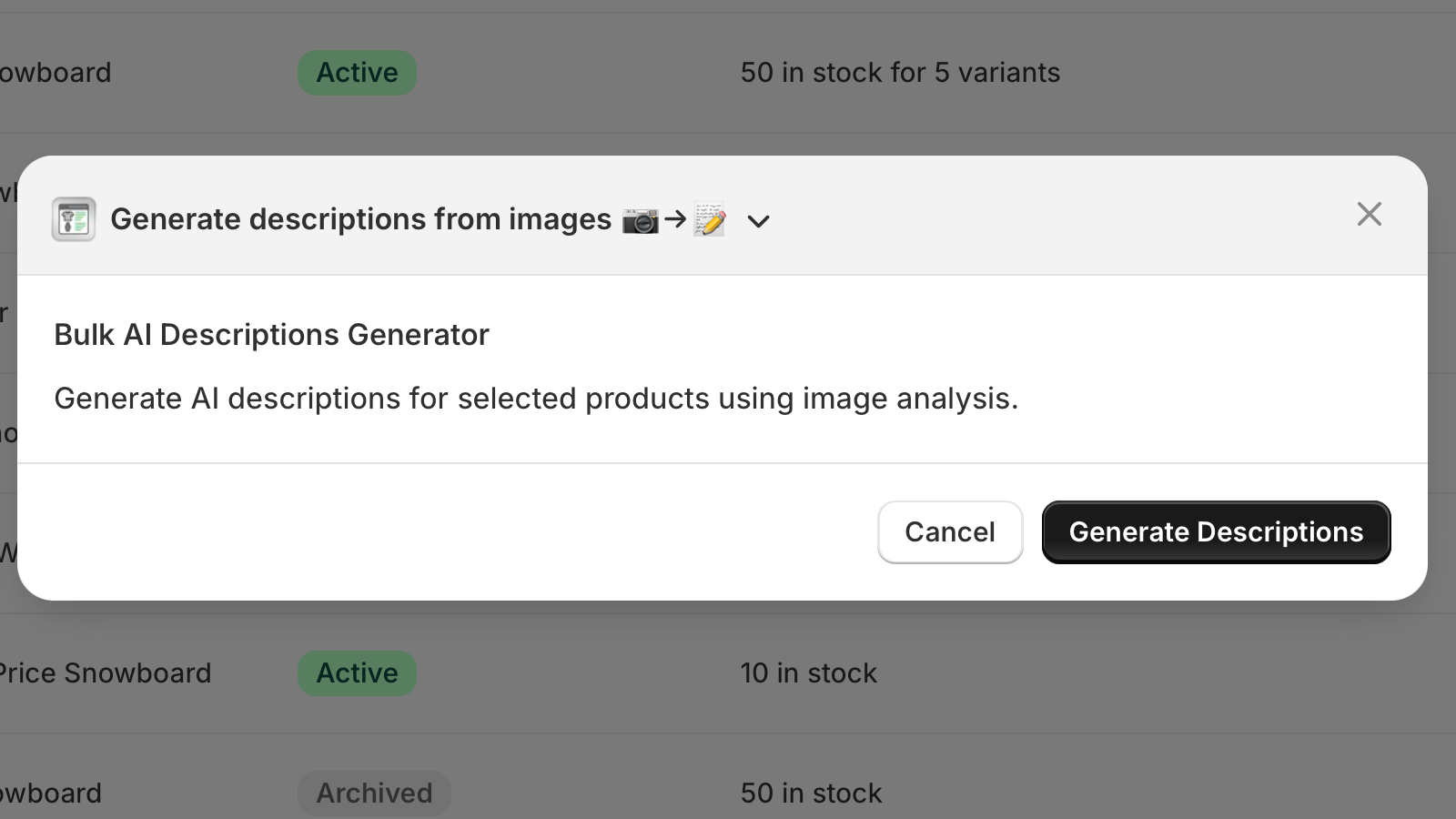 Generate descriptions for multiple products automatically