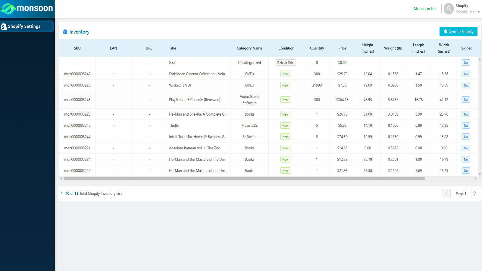 Shopify Setting Page