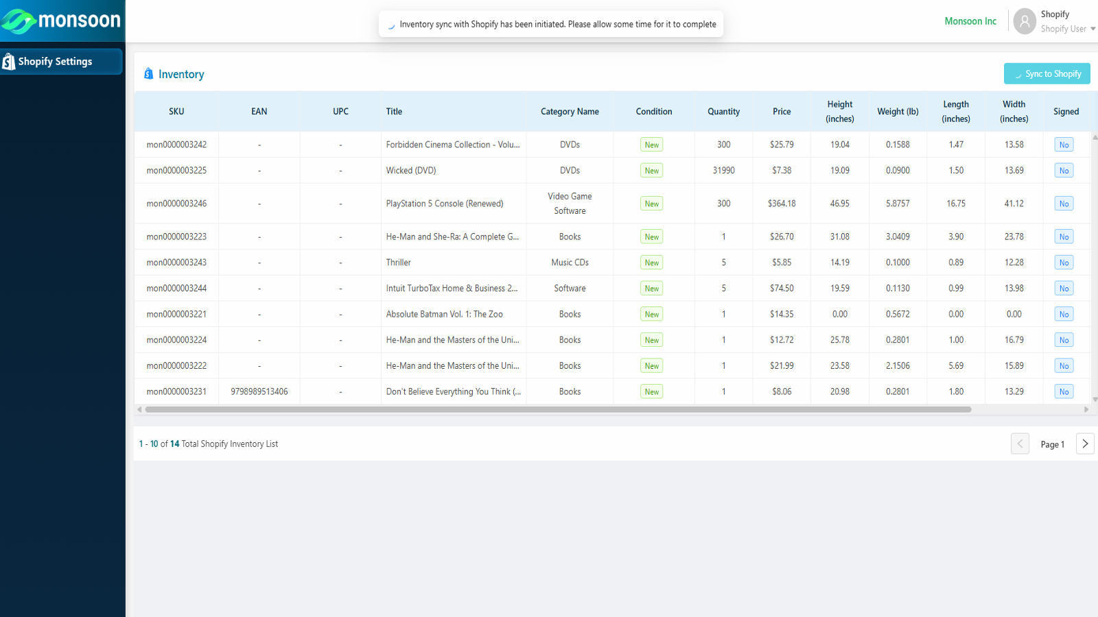 Shopify Inventory Sync