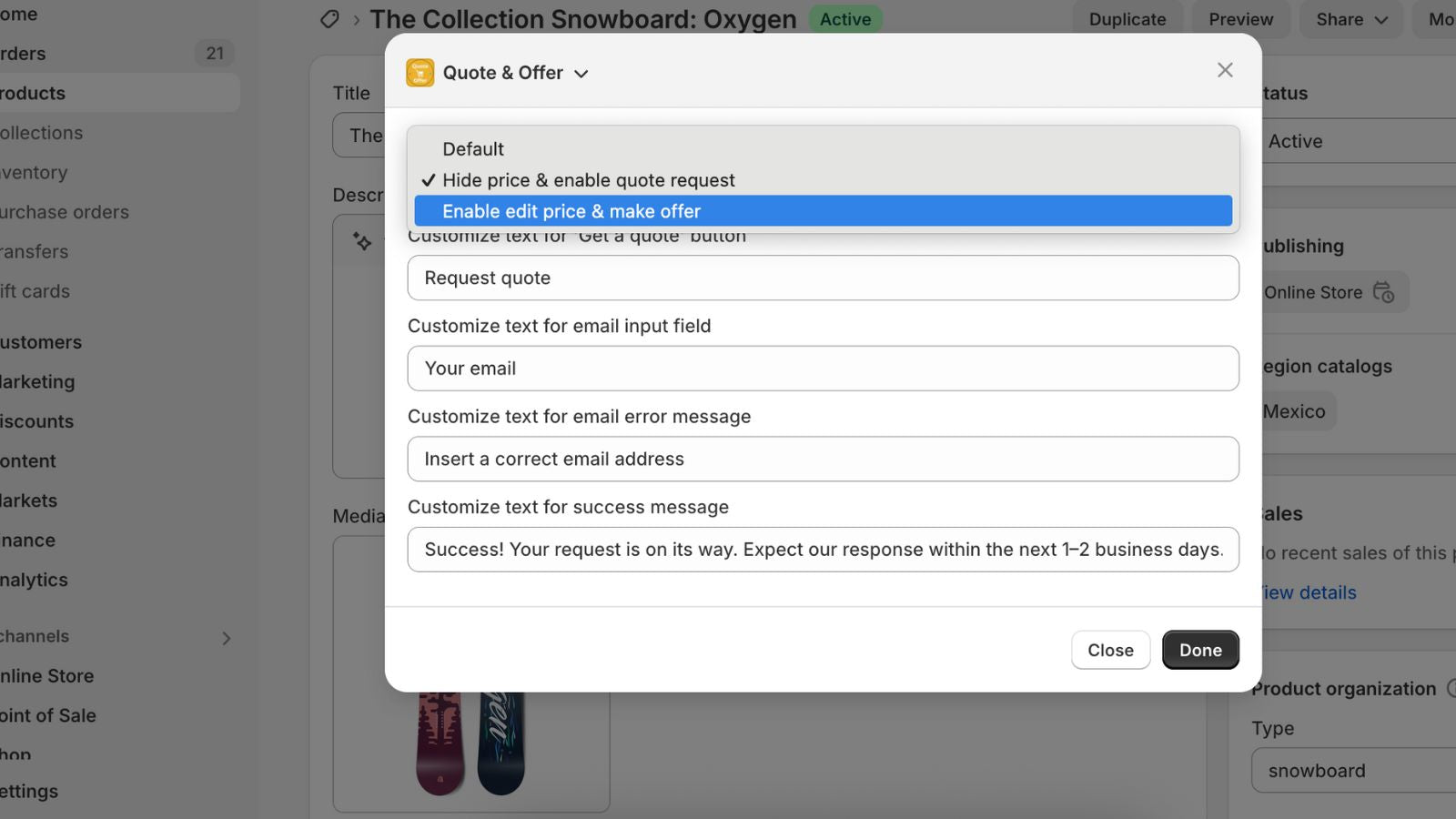 Quote or offer settings