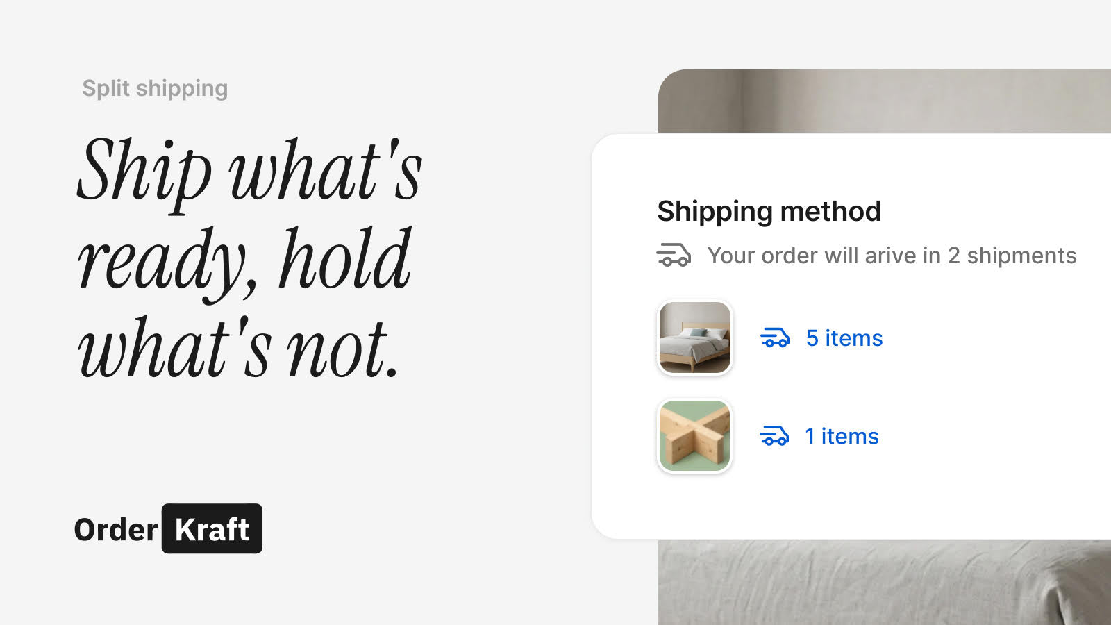plit shipping checkout showing order arriving in 2 separate ship