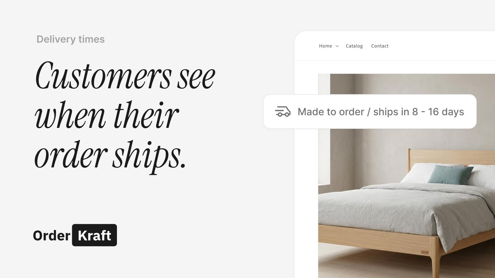 Product page showing made-to-order delivery time: ships in 8-16 