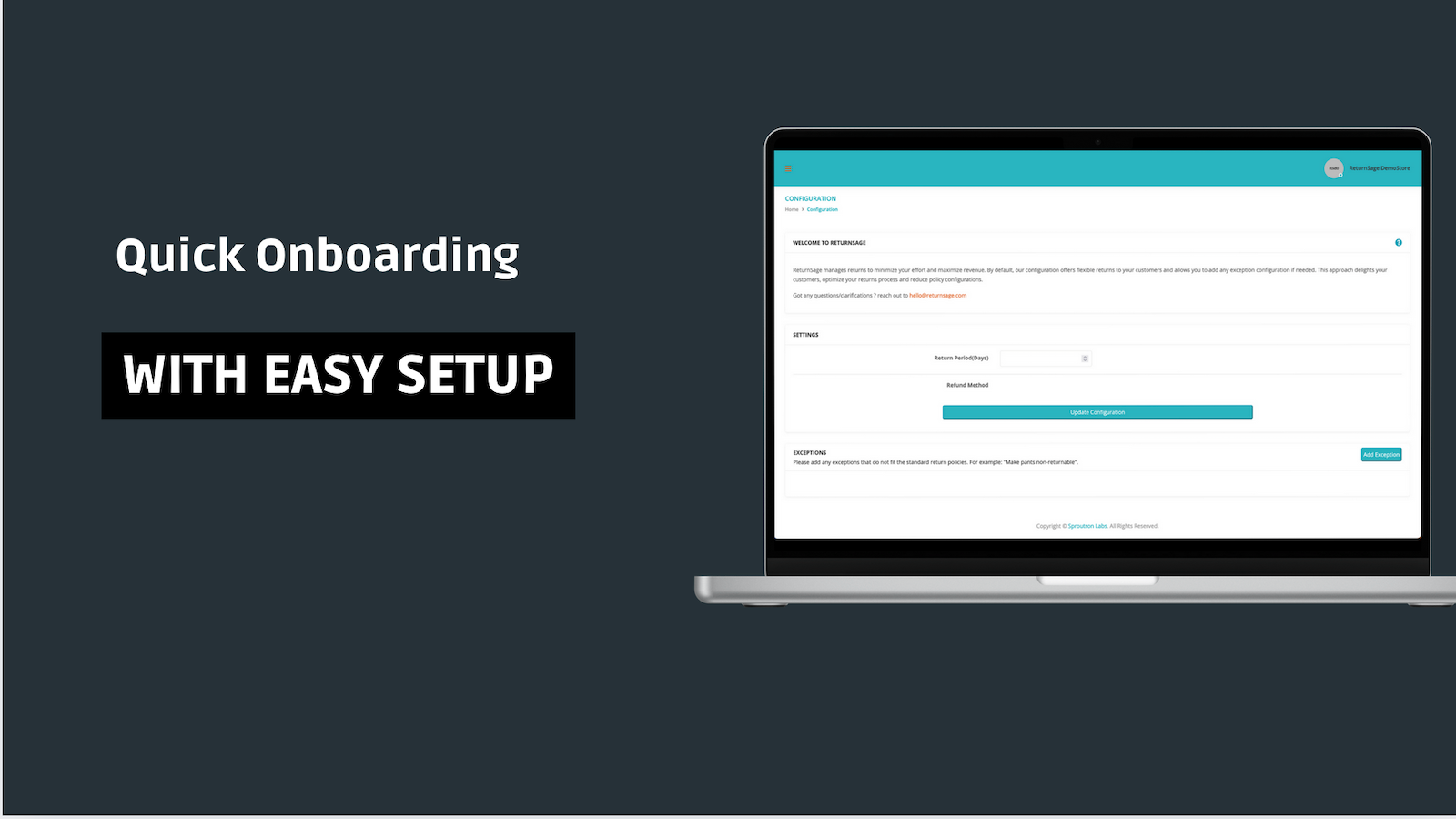 Quick Onboarding with simple configuration