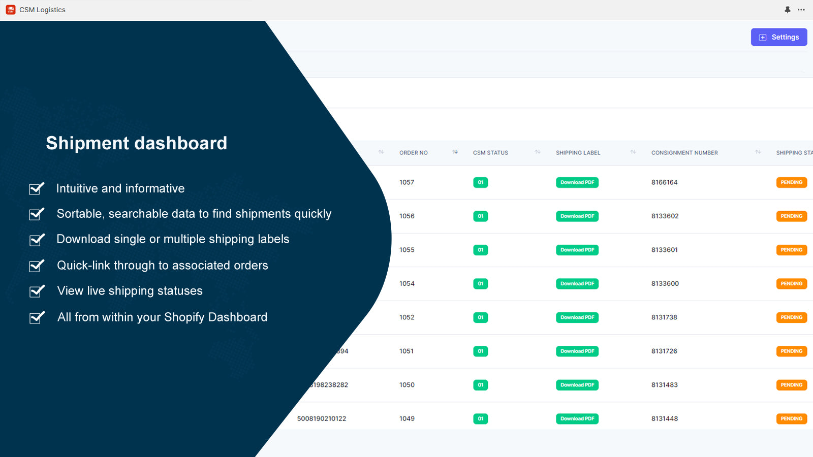 CSM Logistics App Shipments Screenshot