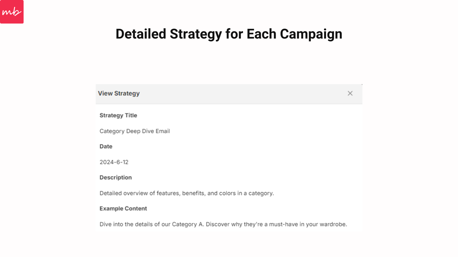 detailed strategy for each campaign