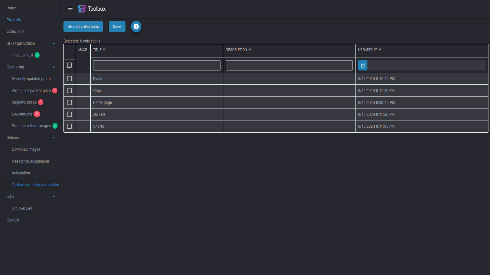 Screenshot showing automation options