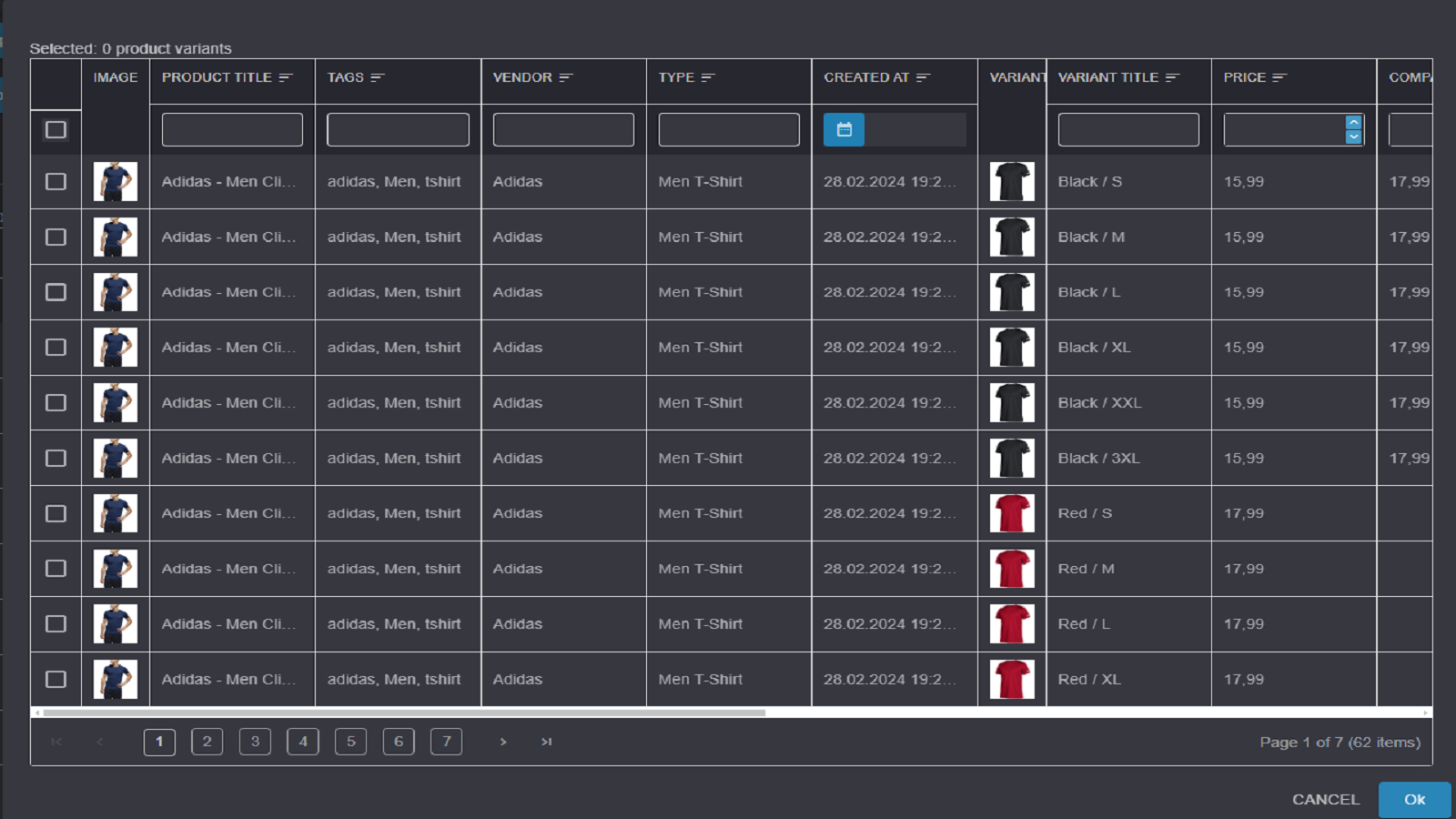 Screenshot filtering products by variant values