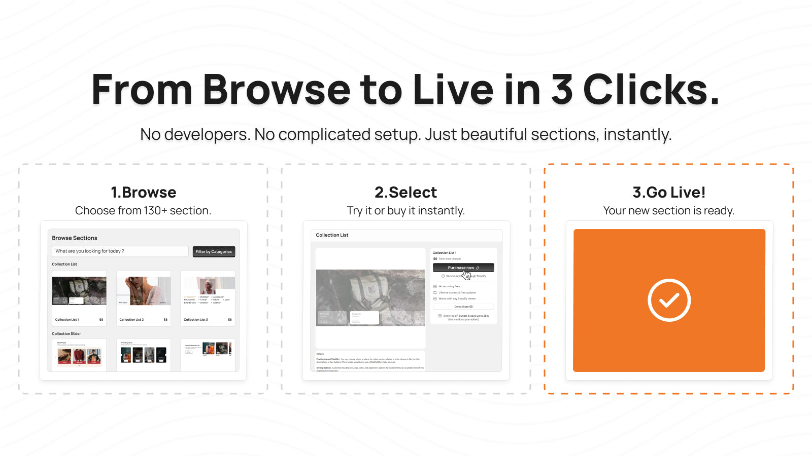 Go live with custom sections and snippets in three easy steps