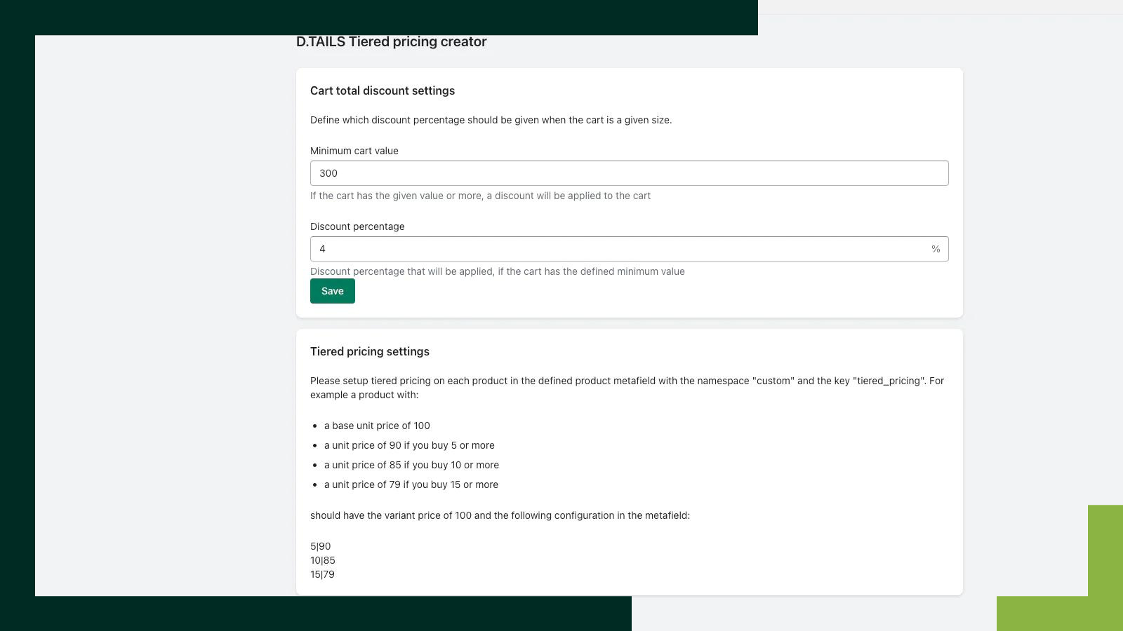 Configuring the minimum order amount discount and tiered pricing