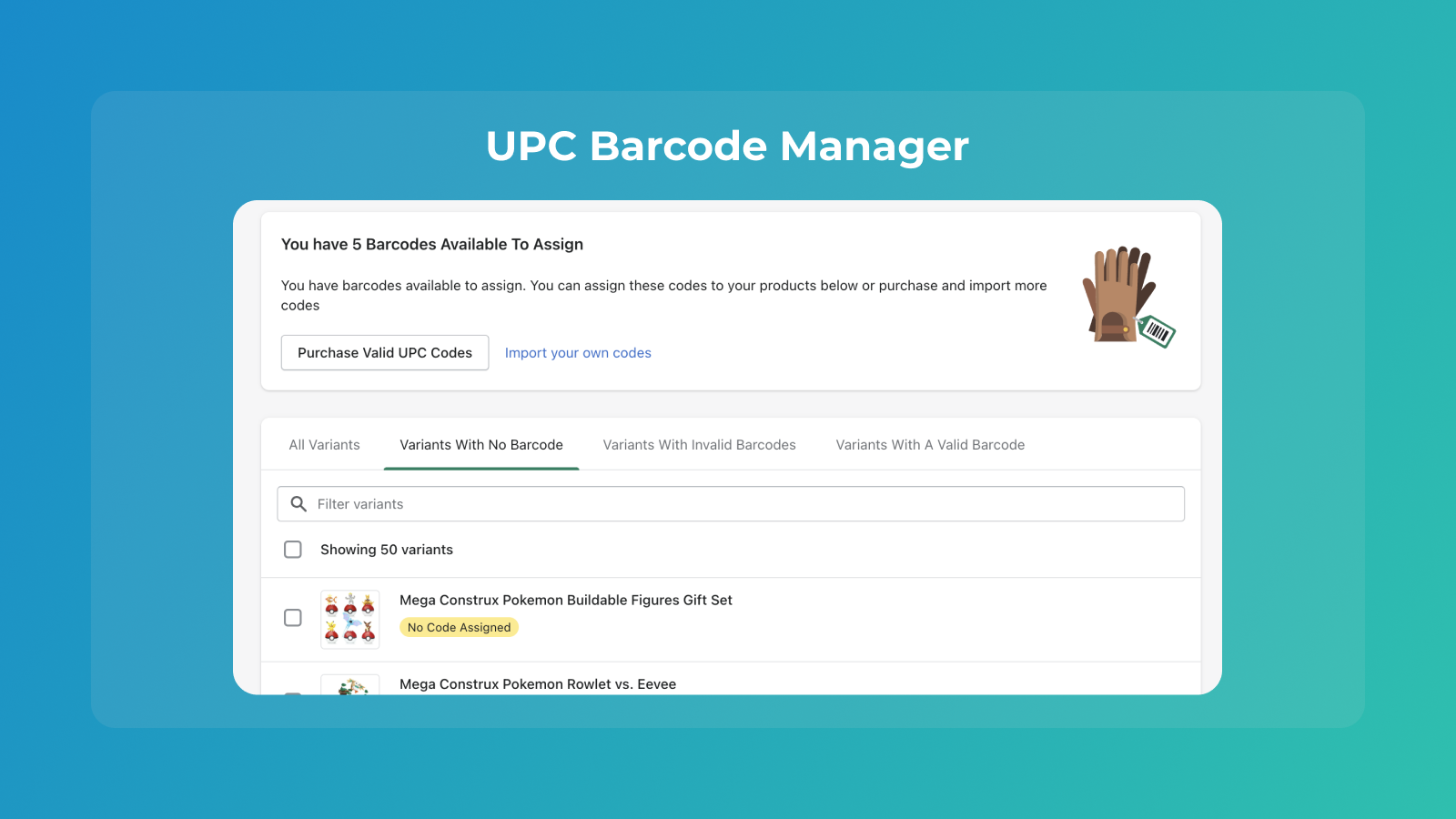 UPC Codes & Barcode Manager Shopify App