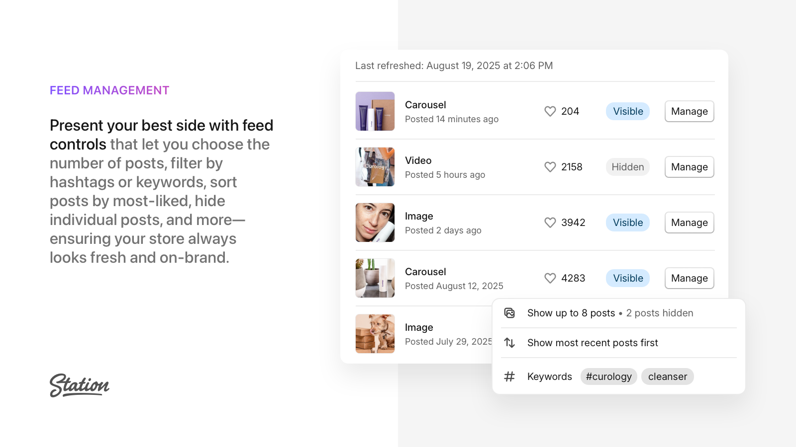 Choose the number of posts, filter by keywords, and more