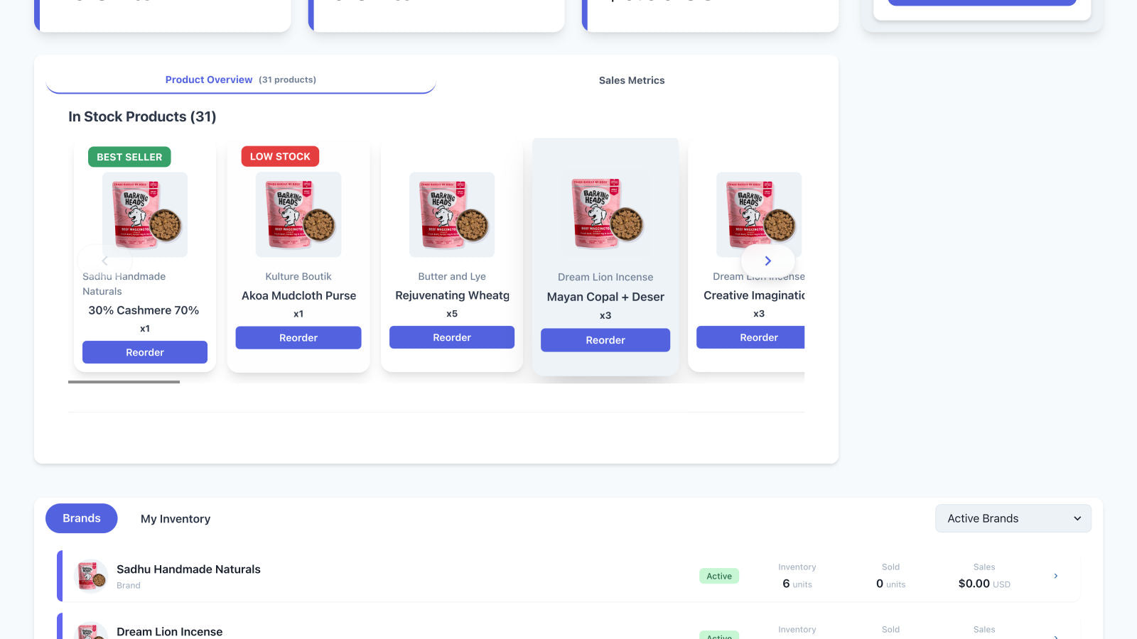 Dashboard Screen 1 - Reorder option