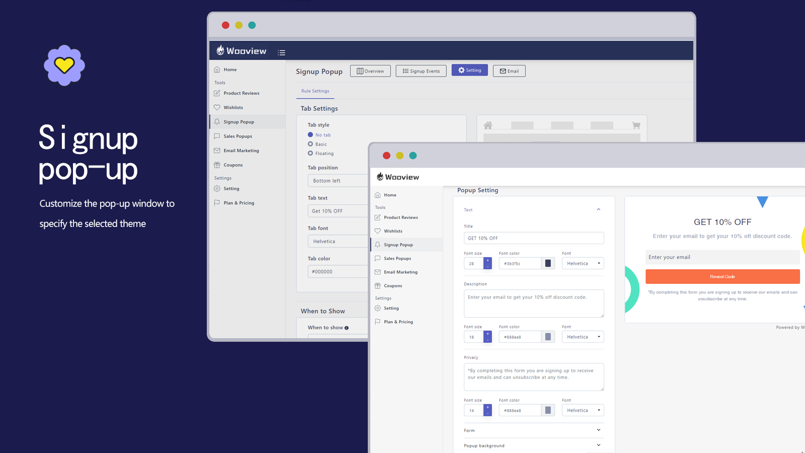 Popup customizable theme