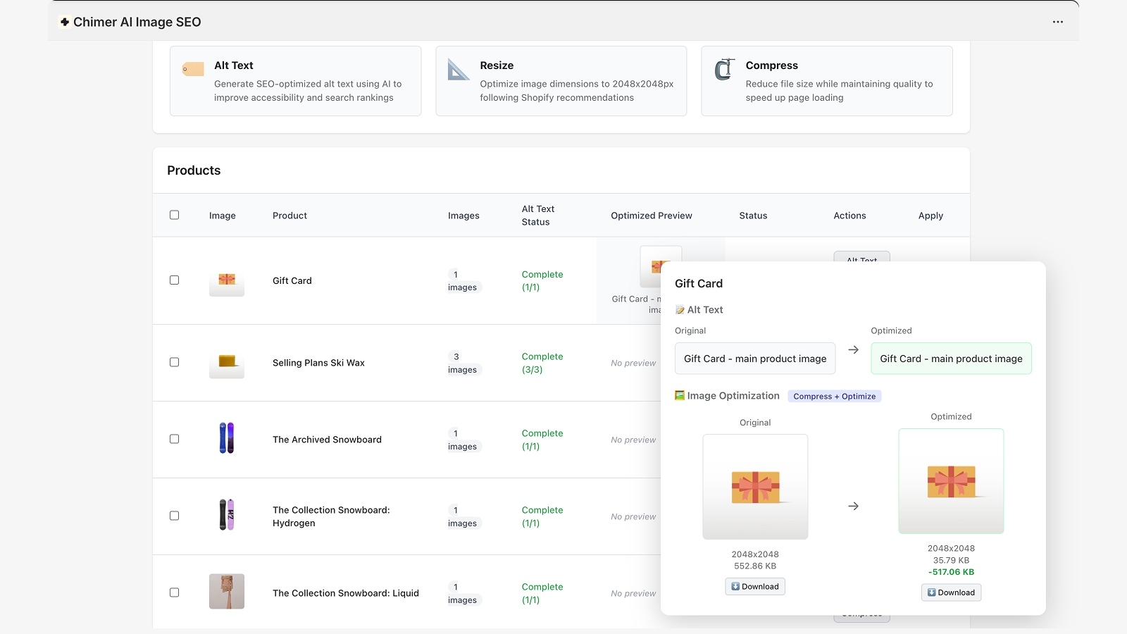 Supports Alt text optimization and image optimization