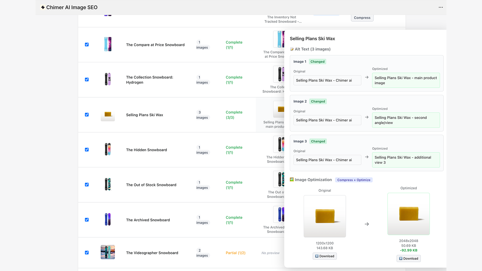Shows the comparison before and after the optimization