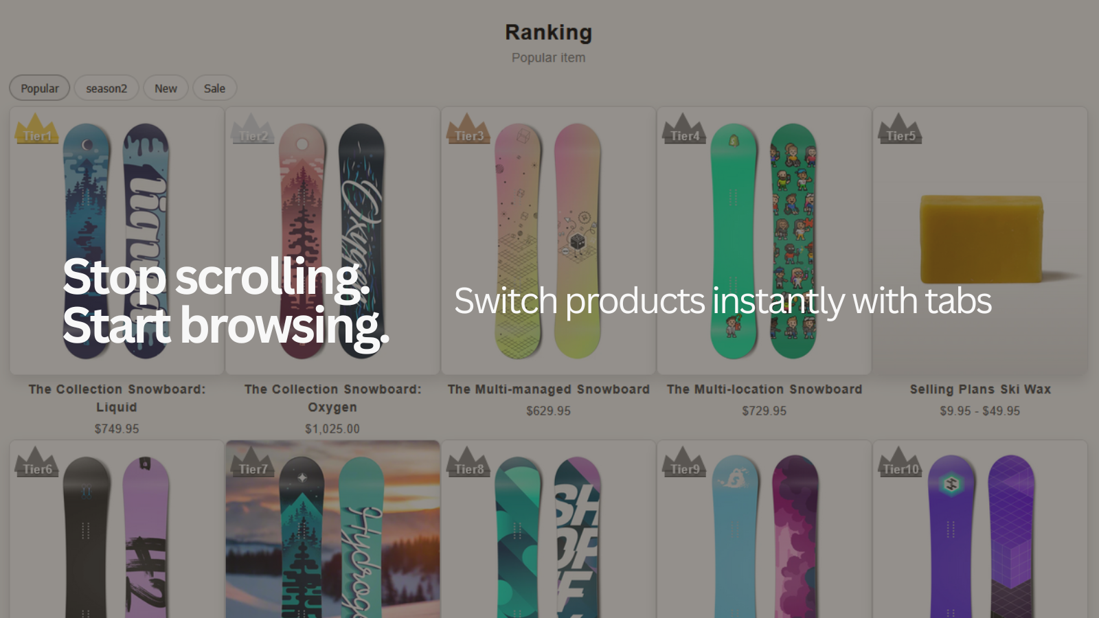Ranking tabs on collection product grid