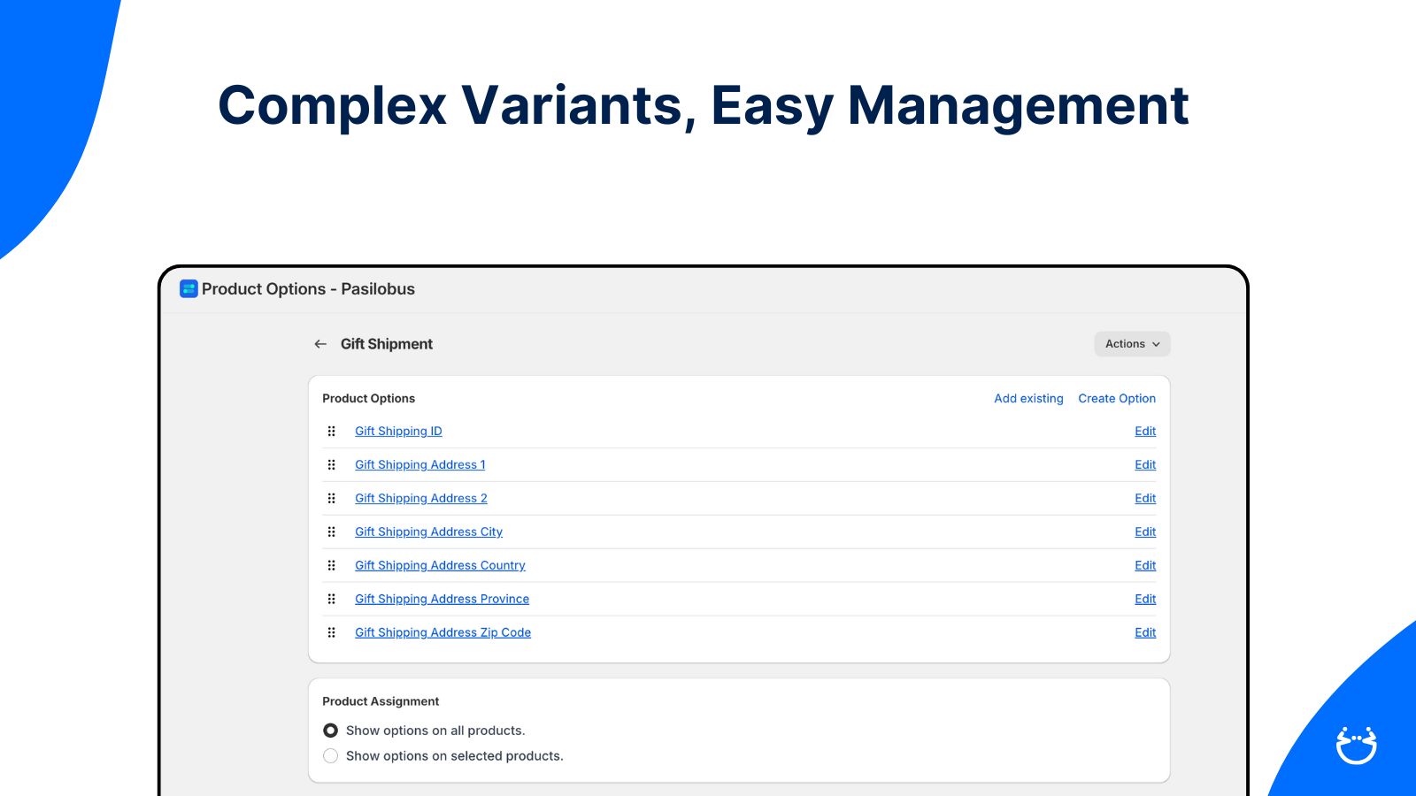 unlimited product options screenshot