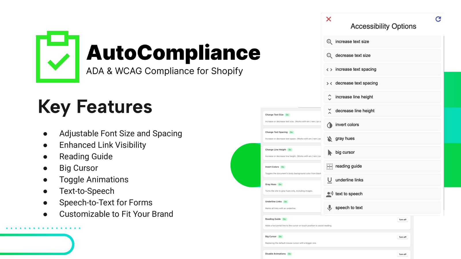 AutoCompliance key features for ADA and WCAG compliance.