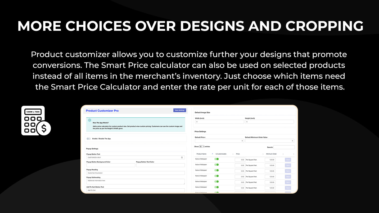 Custom Size and Price Calculator backend