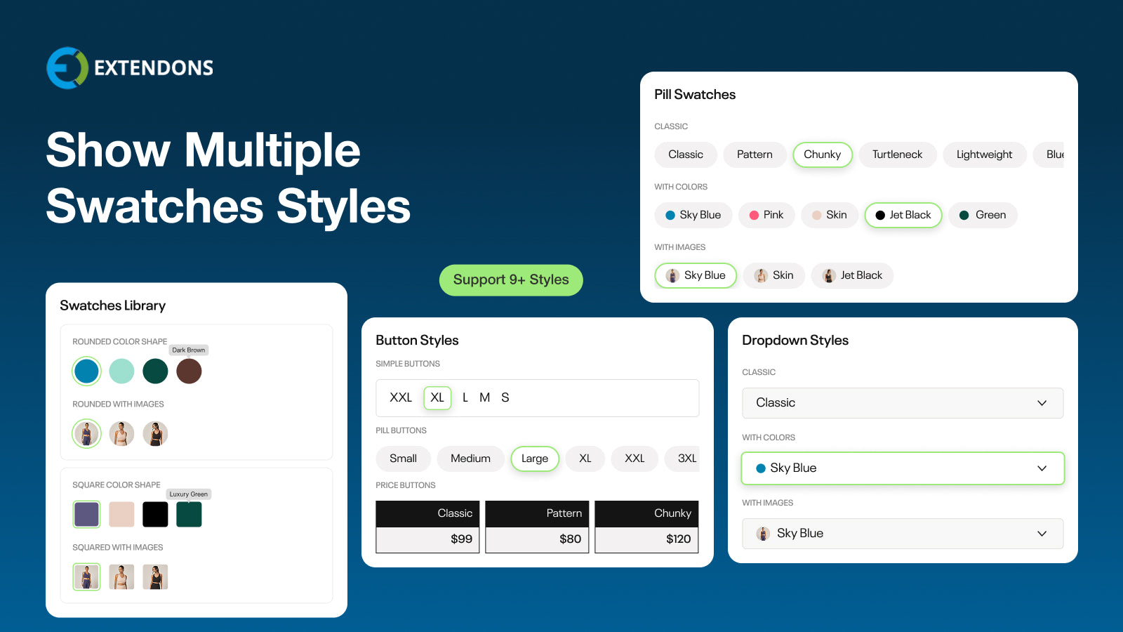 support 9 color swachtes styles