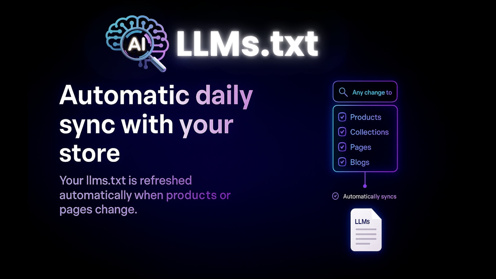 Generate llms.txt files for your store t
