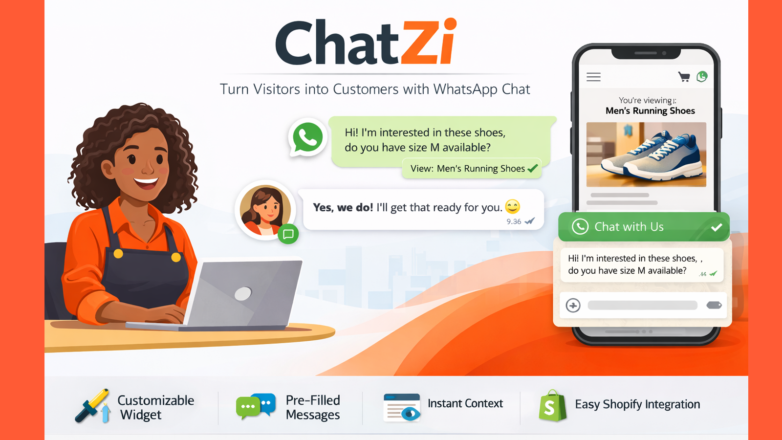 ChatZi WhatsApp chat widget on a Shopify storefront