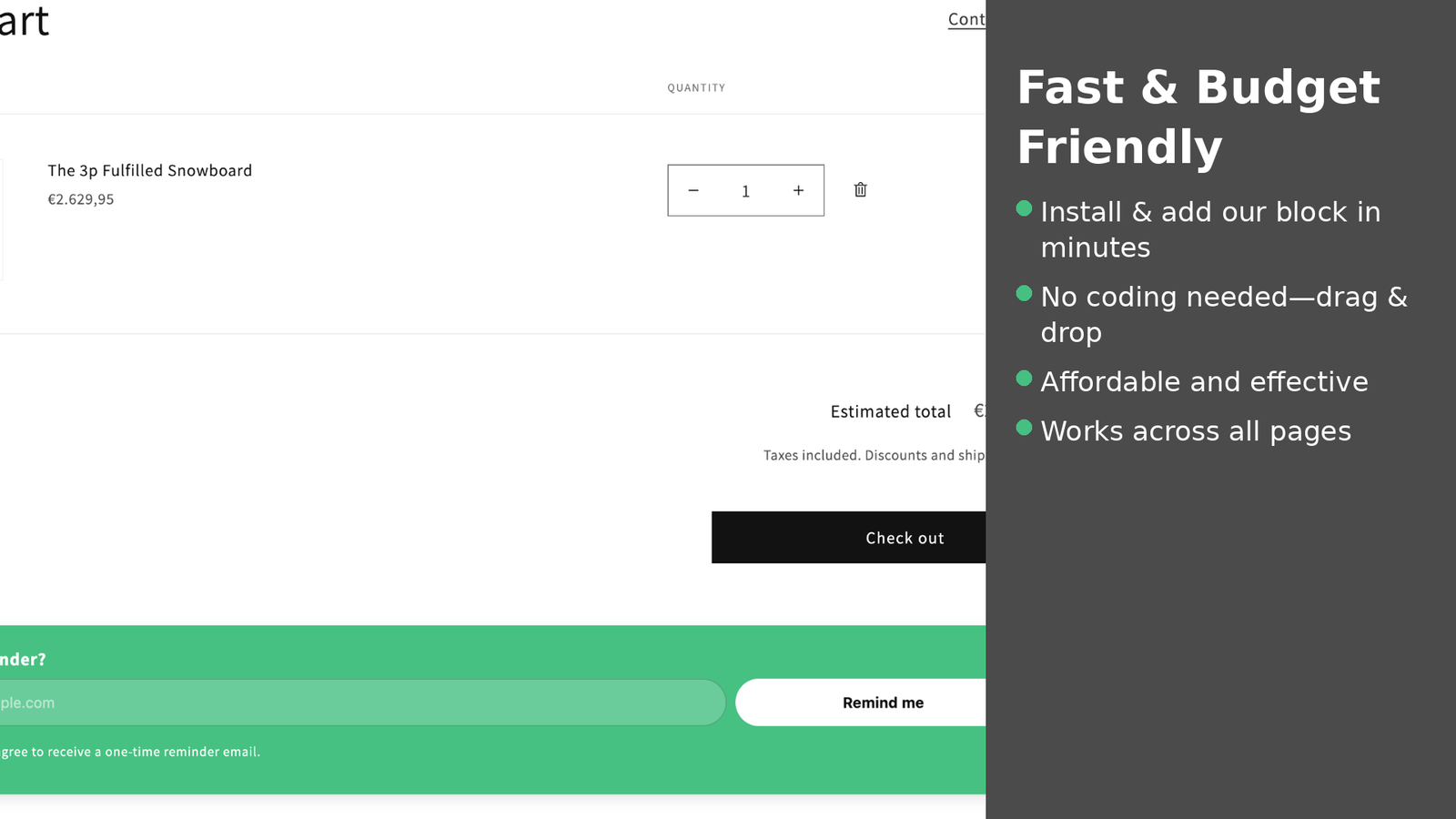 Cart Reminder with exit intent