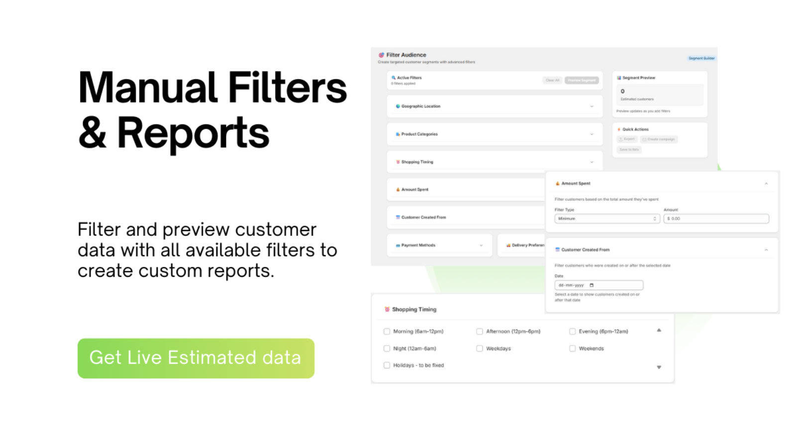 Manual filter panel showing options like purchase timing, locati