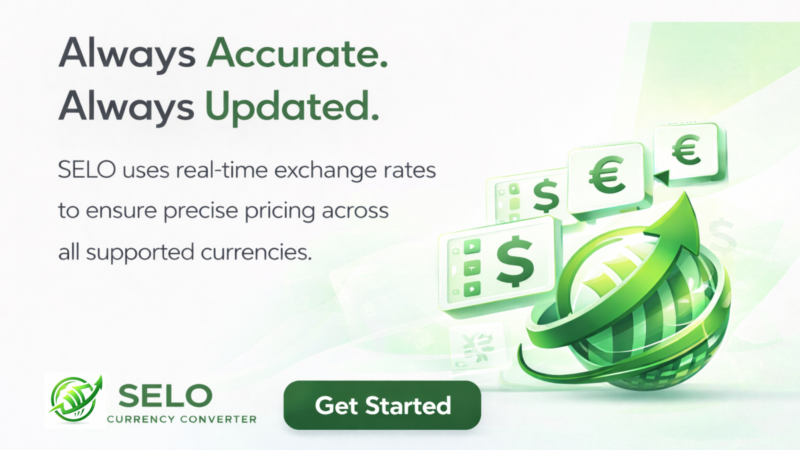 Real-time exchange rates ensure accurate global pricing.