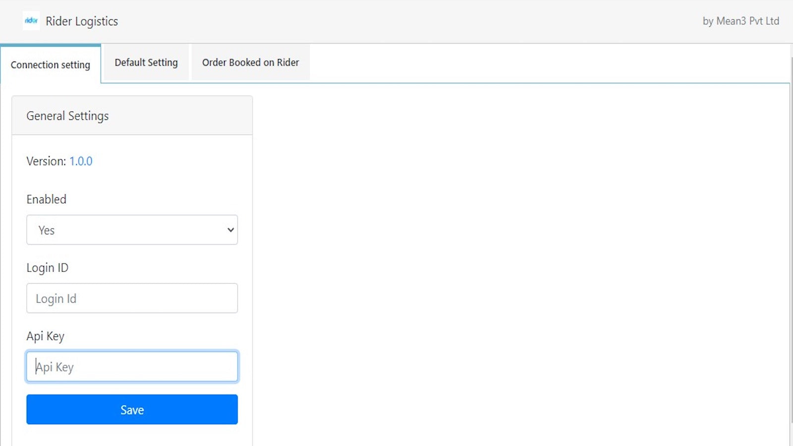 Rider Logistics portal Api Setting