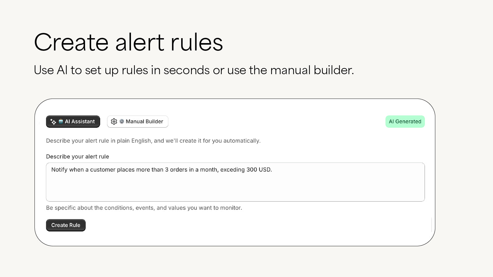 Creating an alert rule using AI