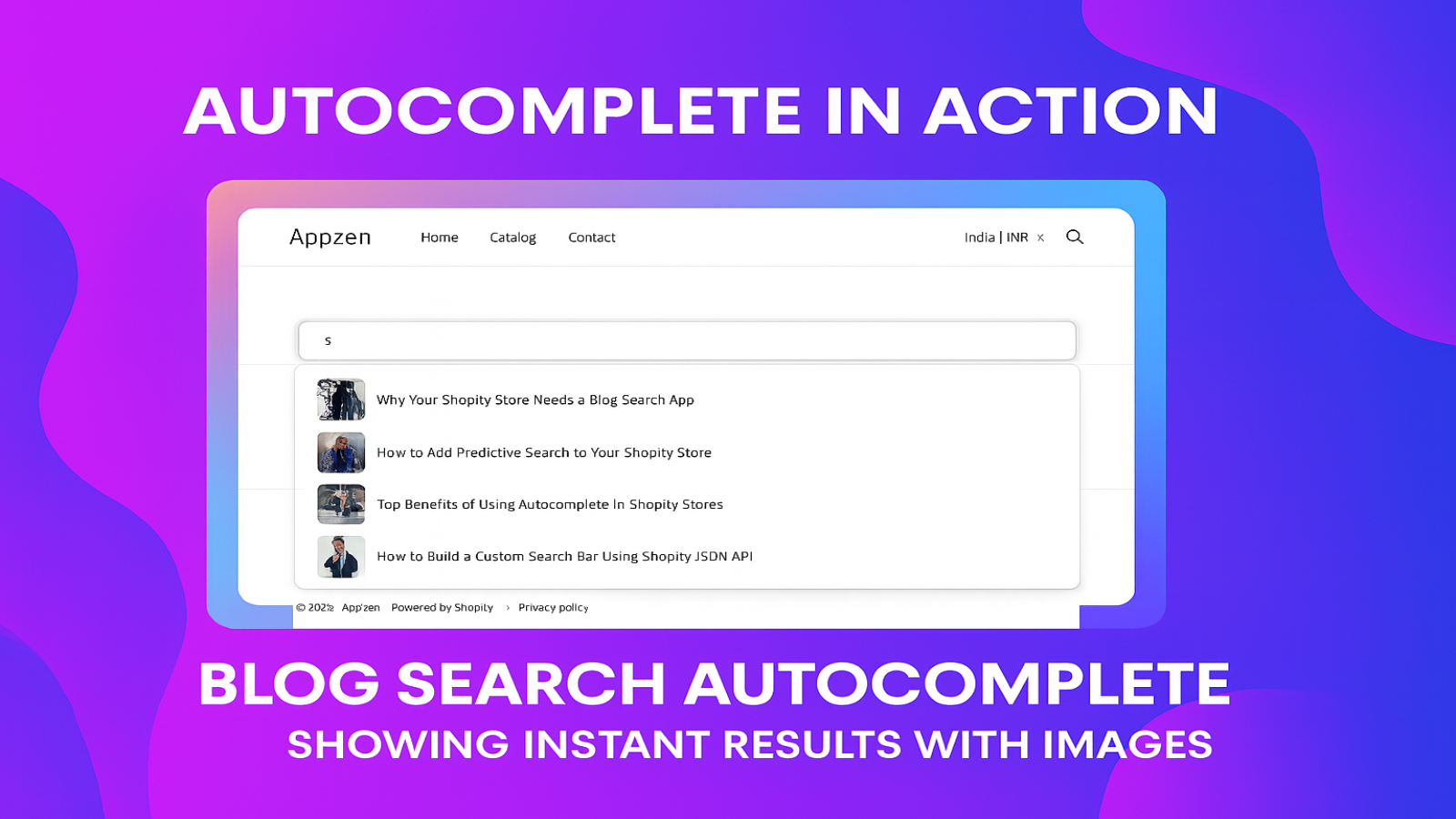 Blog search autocomplete showing instant results with Image