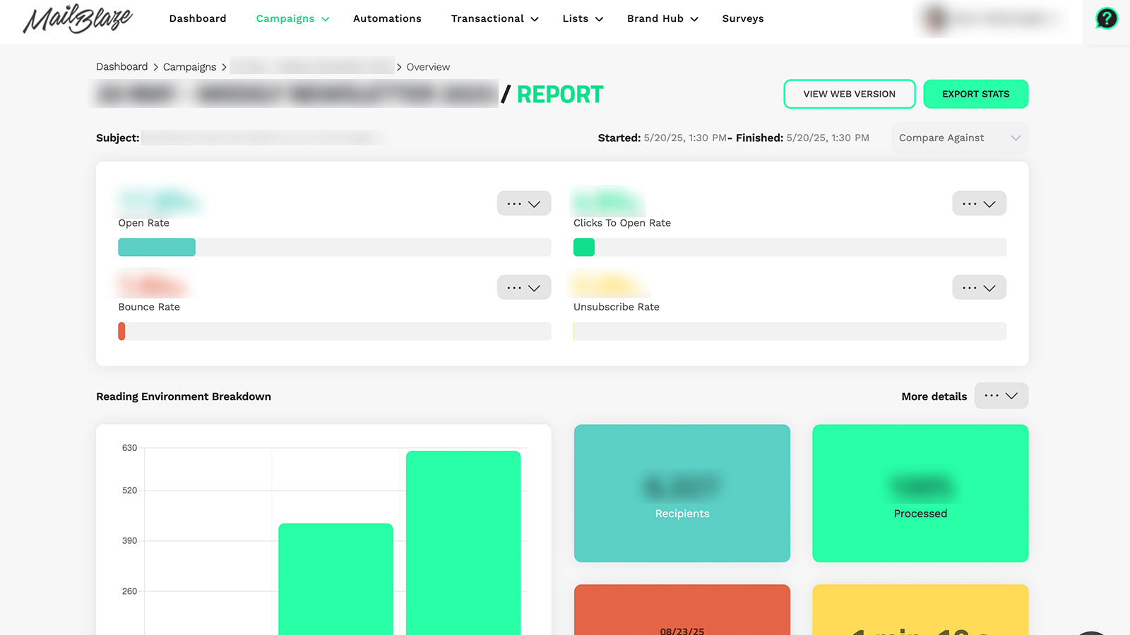 Mail Blaze Campaign Report View