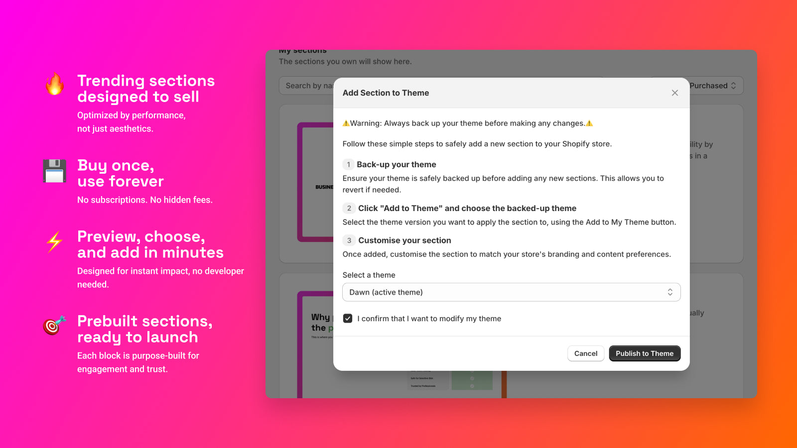 Factory Theme Section Store App Section Import to theme Screen