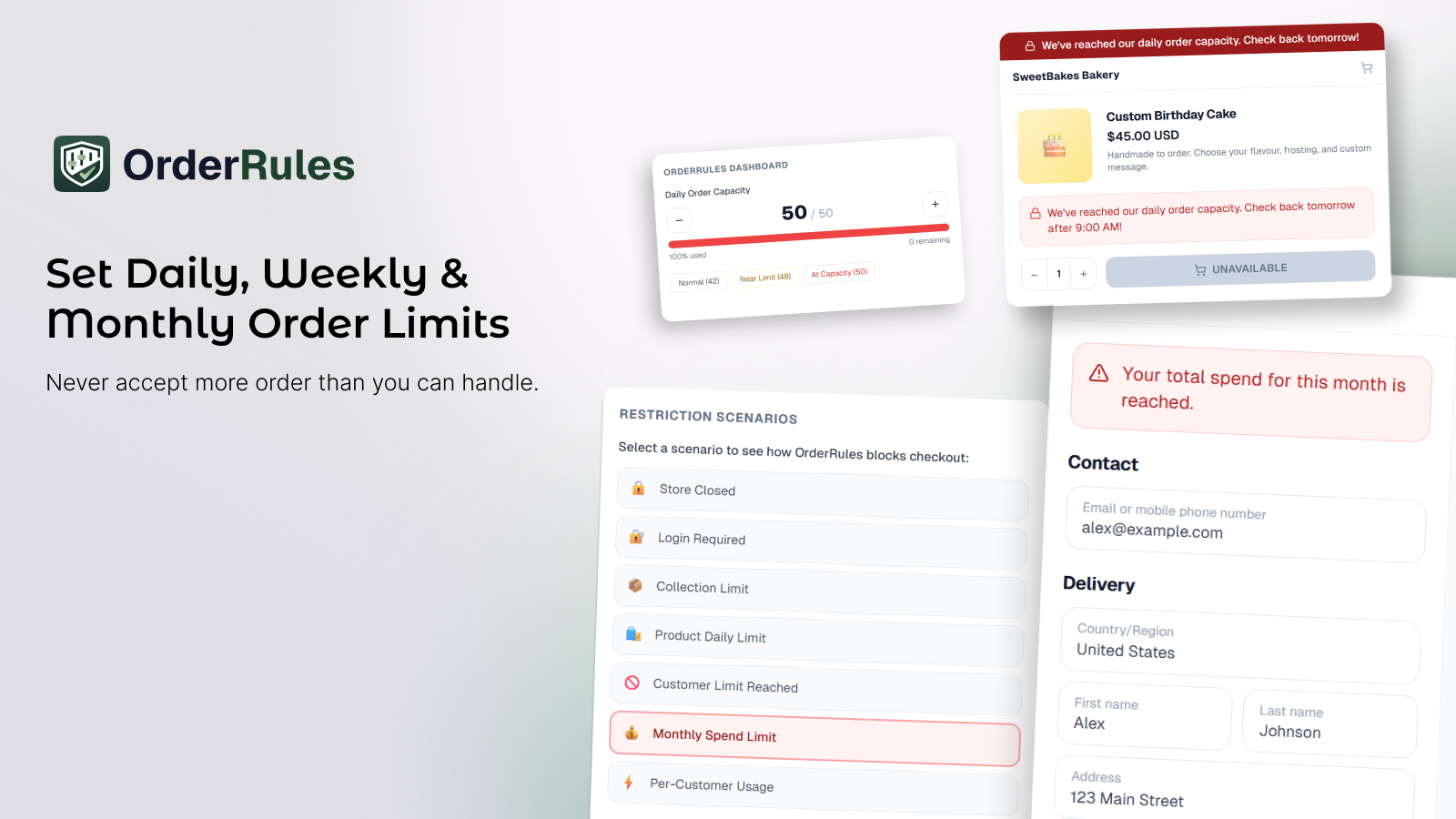 Set daily, weekly, and monthly order limits easily