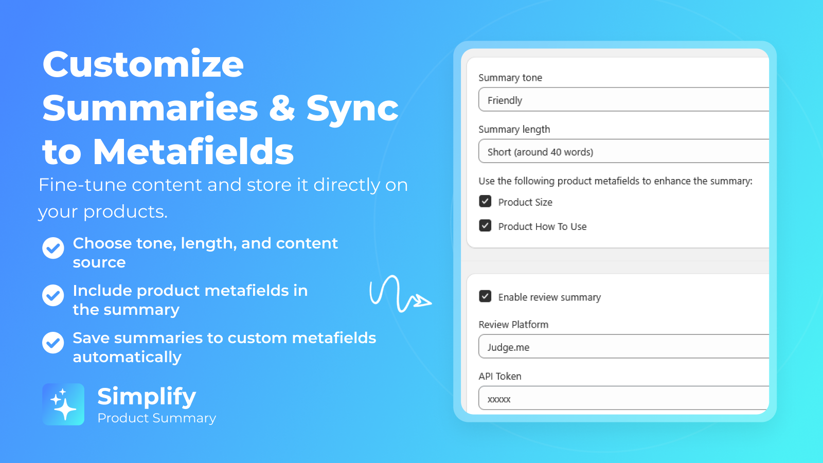 Customize summary options