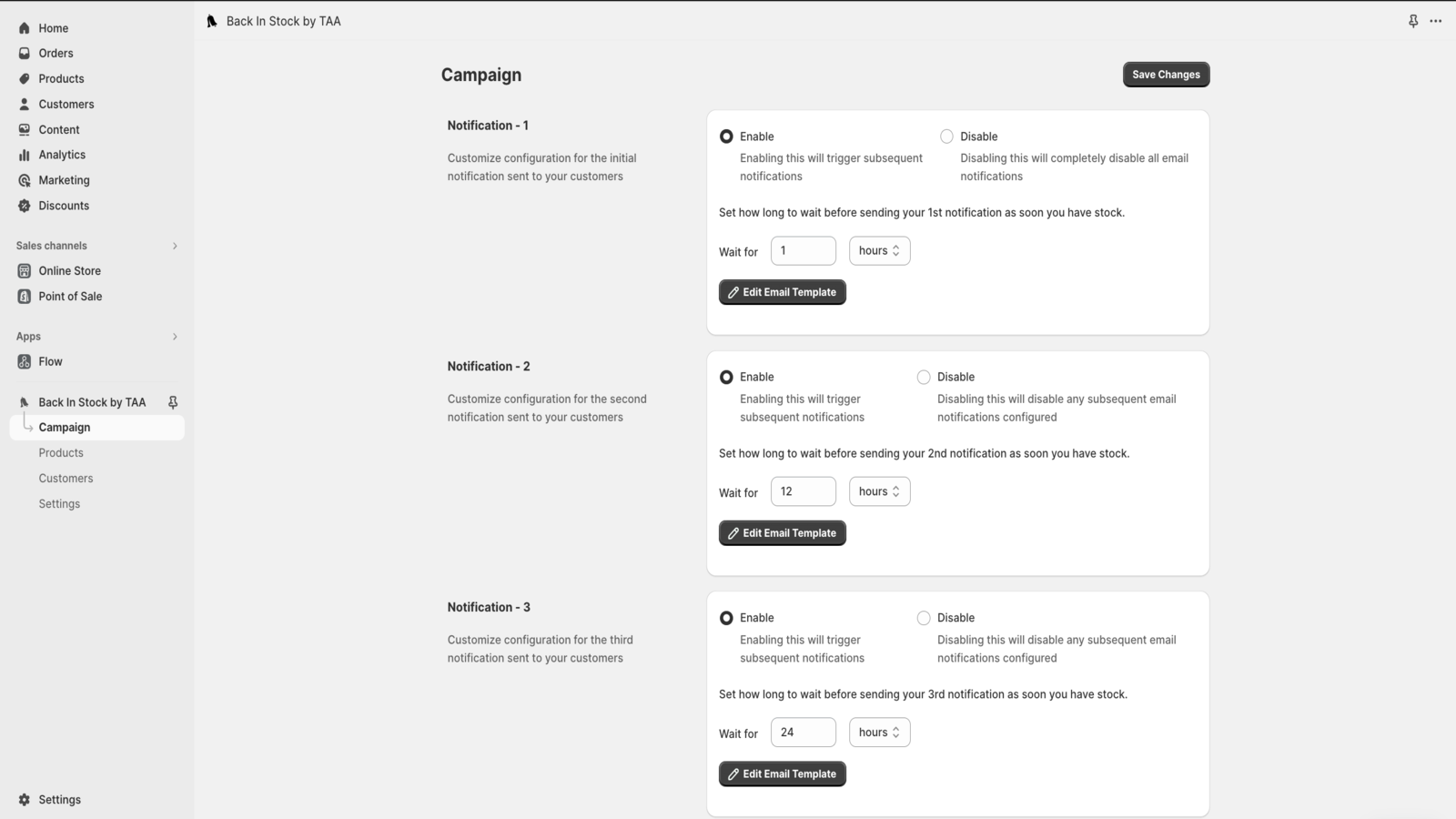 Back in stock by TAA - Email customisation