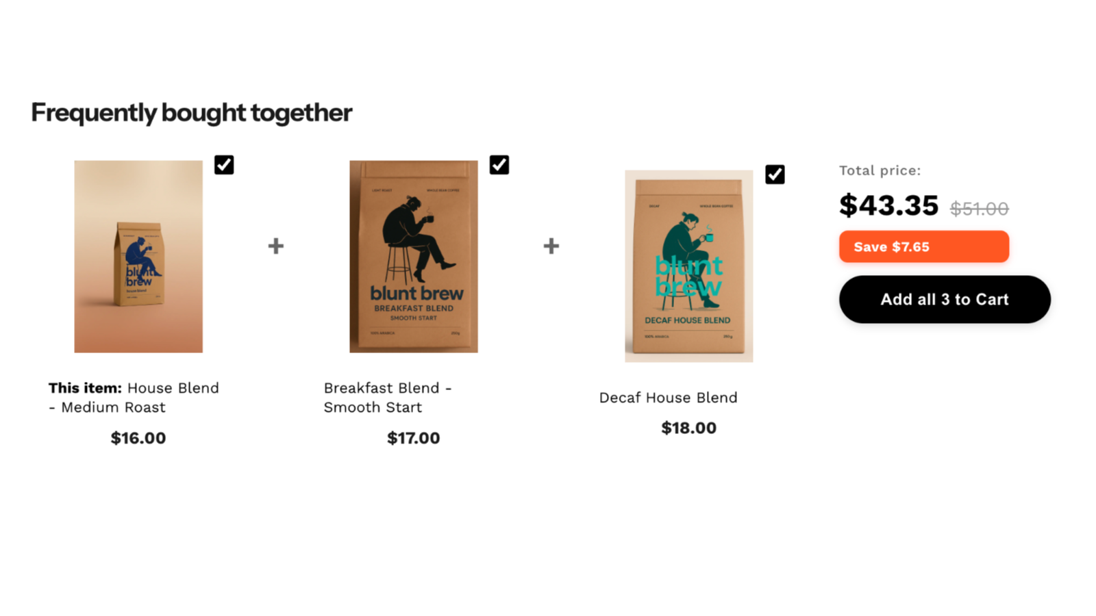 Frequently bought together bundle with three coffee products