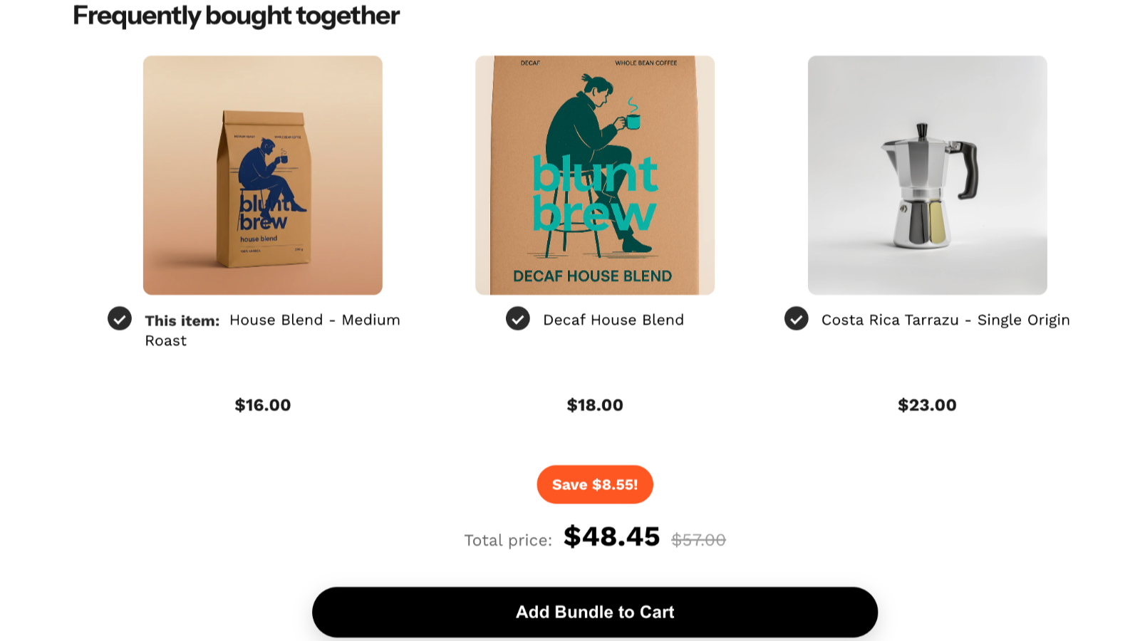 Frequently bought together bundle with coffee items and maker