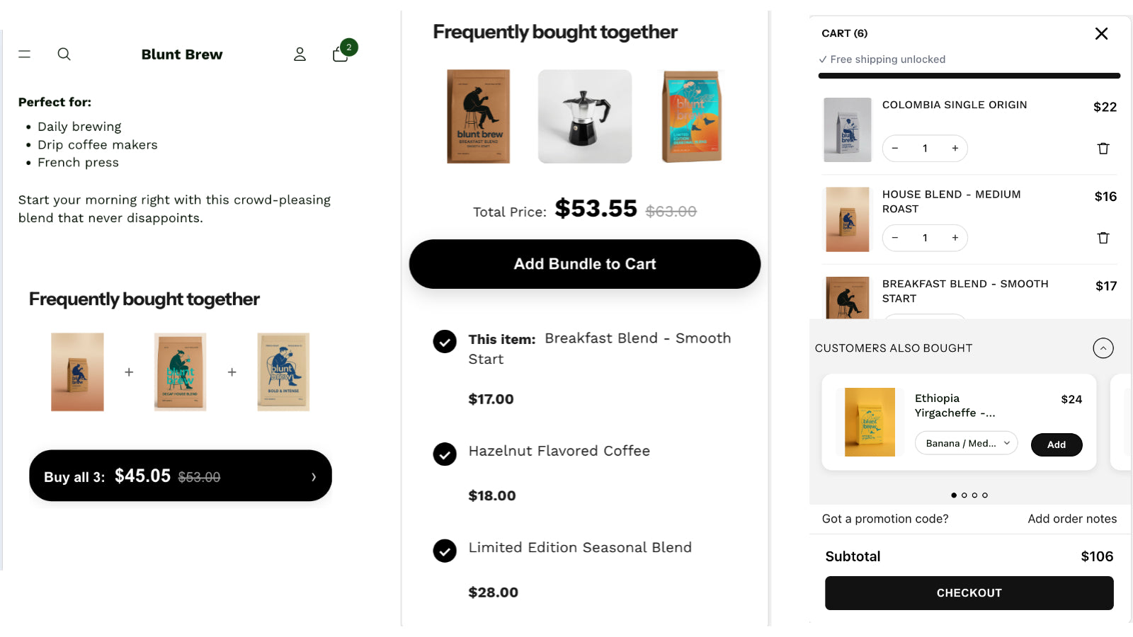 Mobile FBT bundles and AI cart drawer with product suggestions