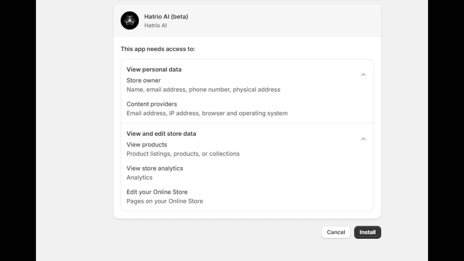 install page from shopify