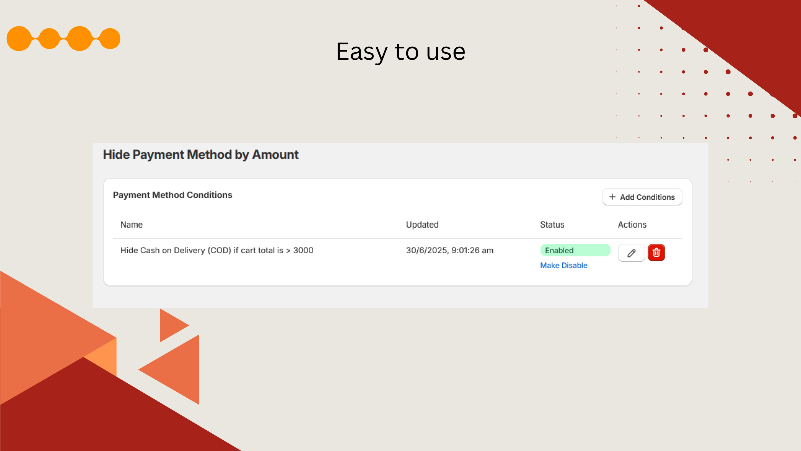 Customize checkout by setting rules for payment methods