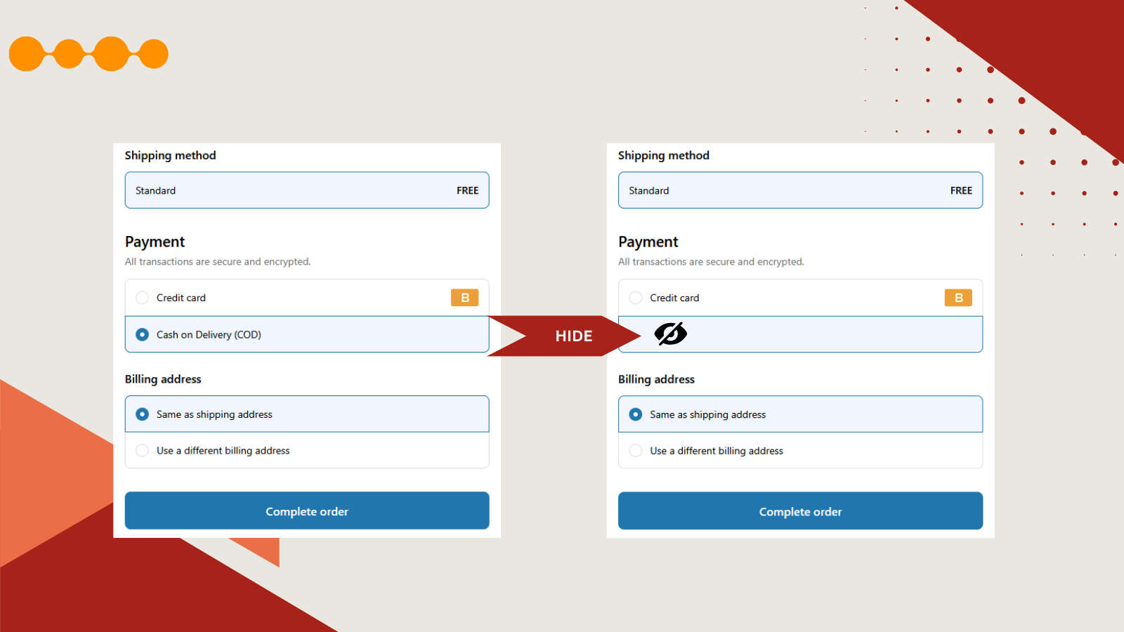 Hide payment options based on cart value rules